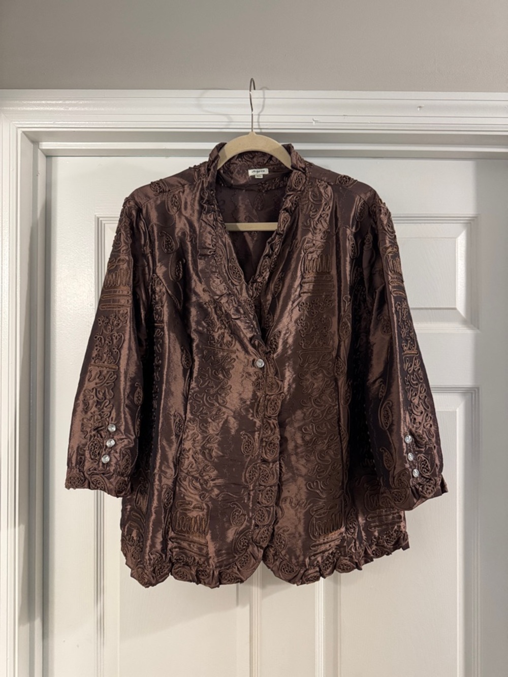 Agora Brown Embroidered Satin Jacket